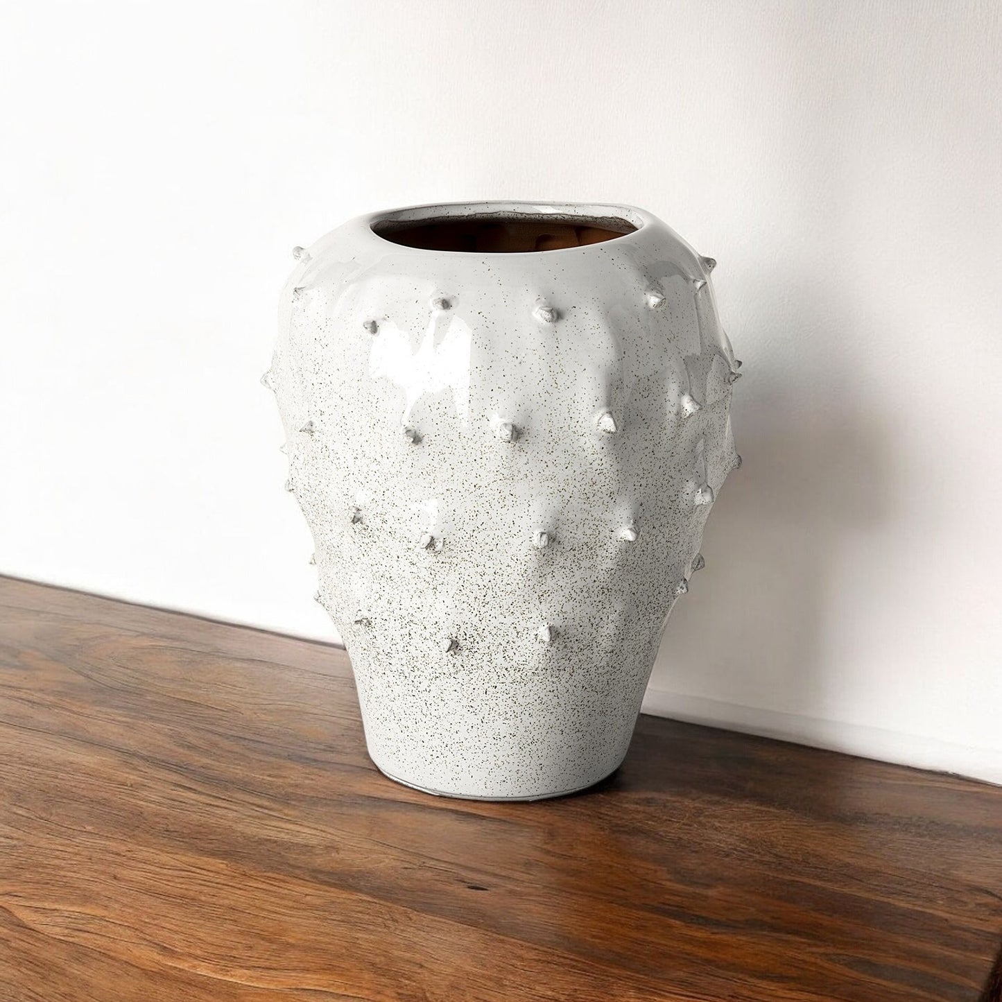 11" White Abstract Cylinder Ceramic Table Vase-0