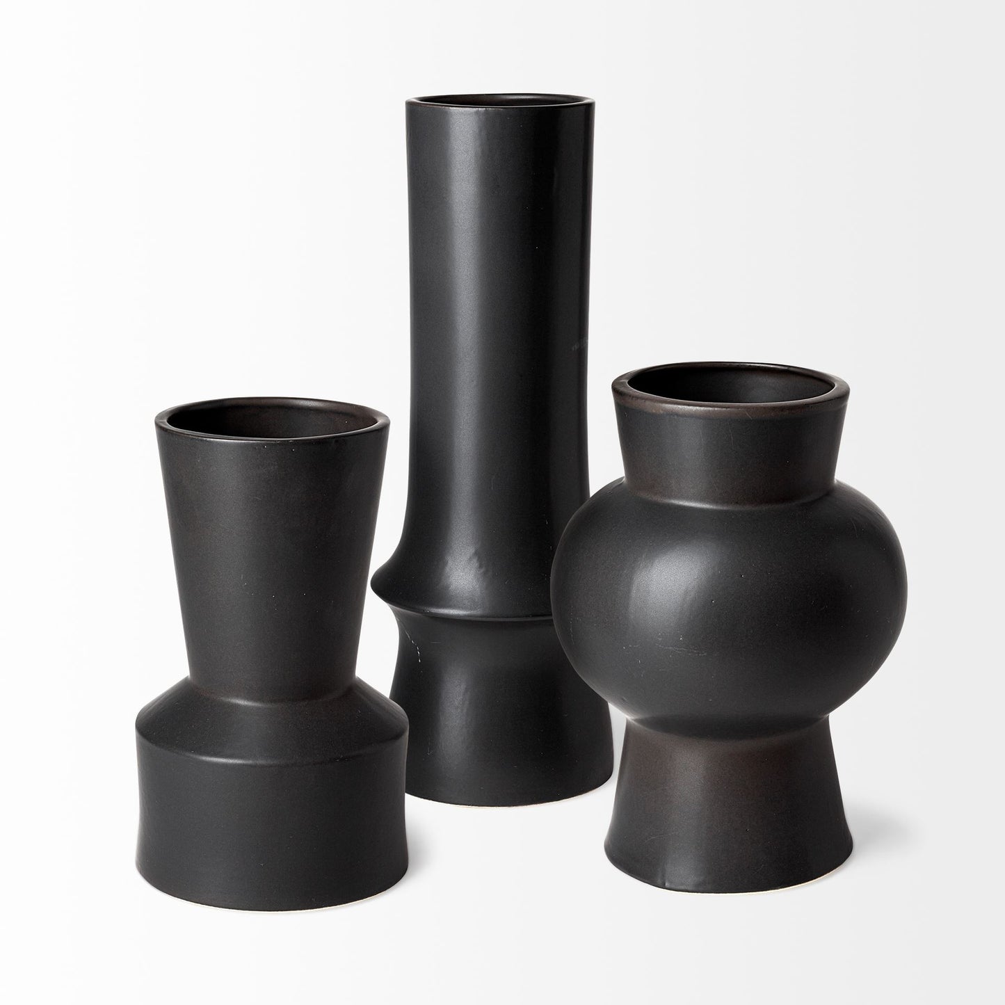 11" Black Abstract Cylinder Ceramic Table Vase-2
