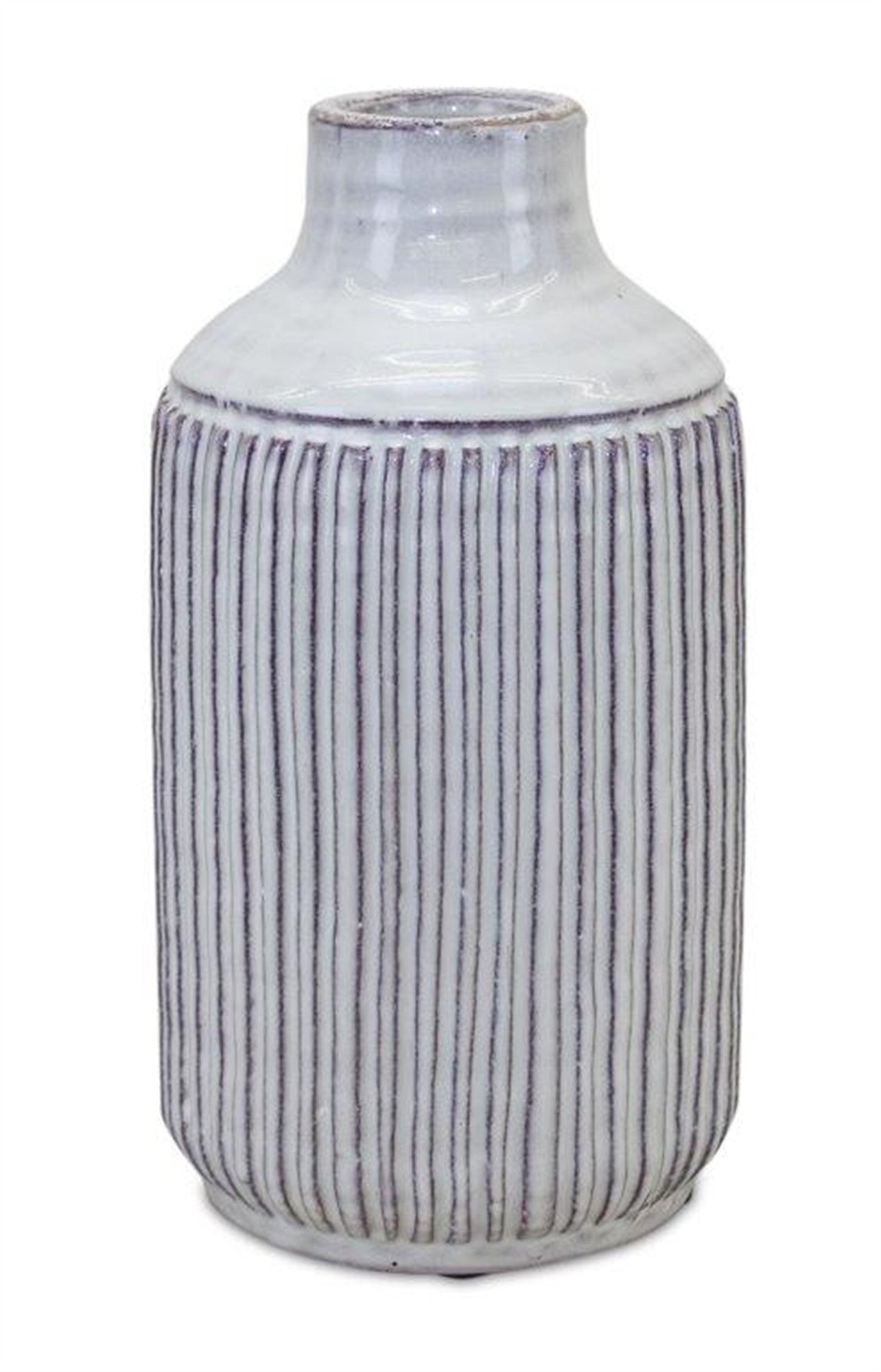 10" Off White Terracotta Striped Cylinder Table Vase-1
