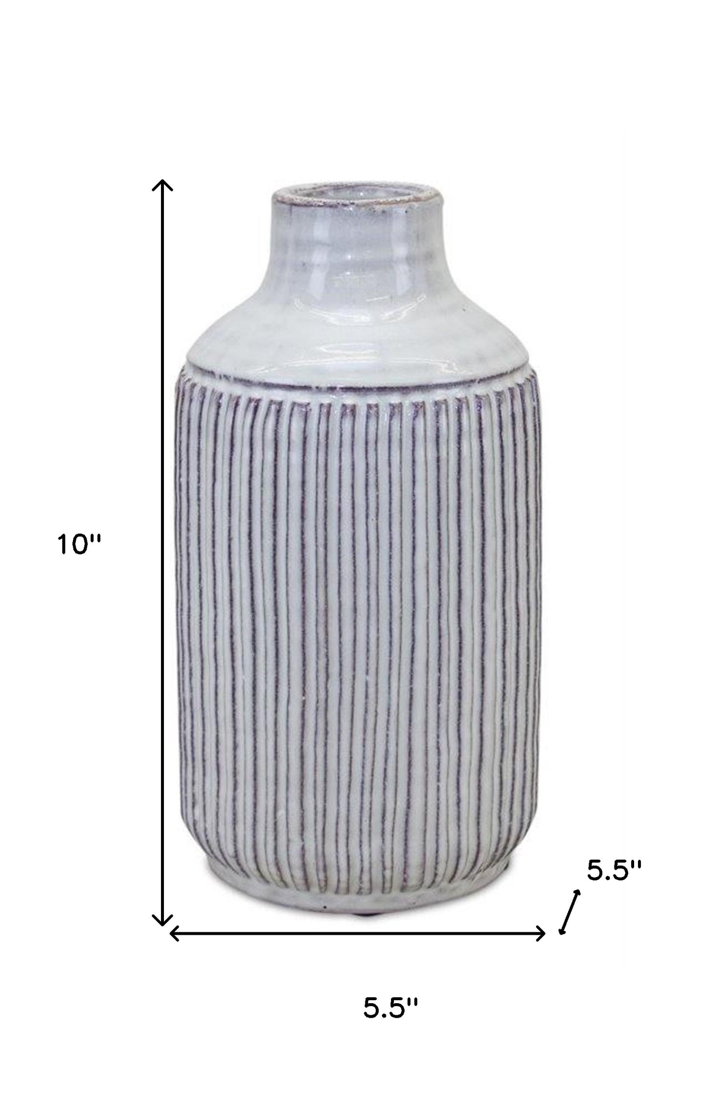 10" Off White Terracotta Striped Cylinder Table Vase-4