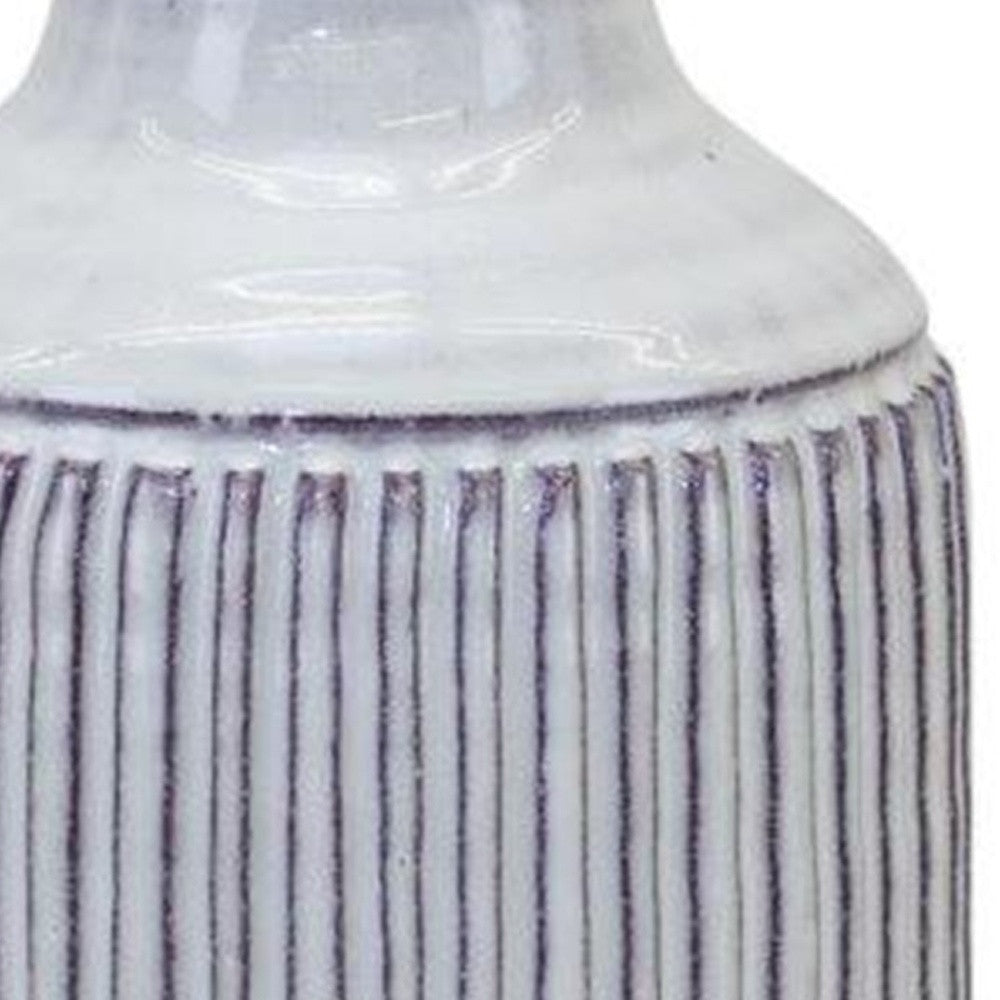 10" Off White Terracotta Striped Cylinder Table Vase-2
