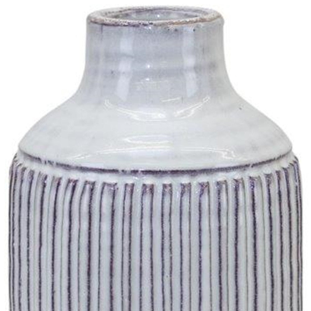 10" Off White Terracotta Striped Cylinder Table Vase-3