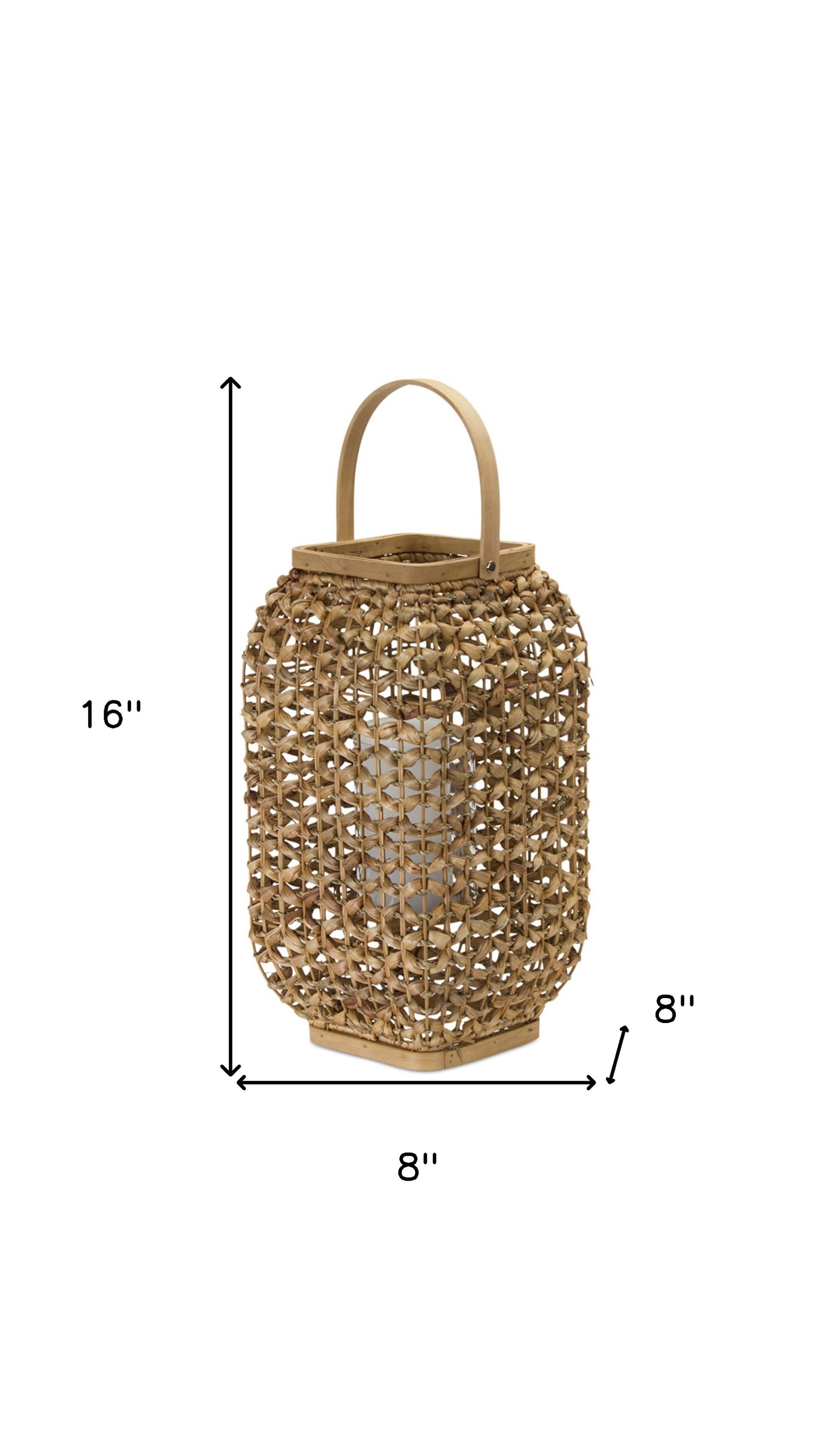 16" Natural Distressed Woven Glass And Wicker Floor Lantern Candle Holder-5