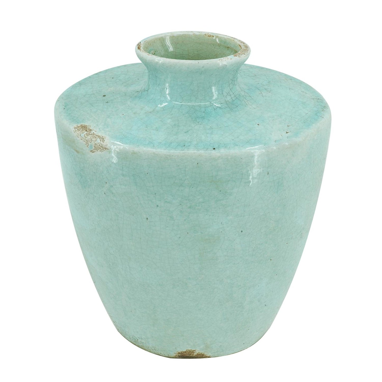 12" Aqua Terracotta Crackle Glaze Round Table Vase-3
