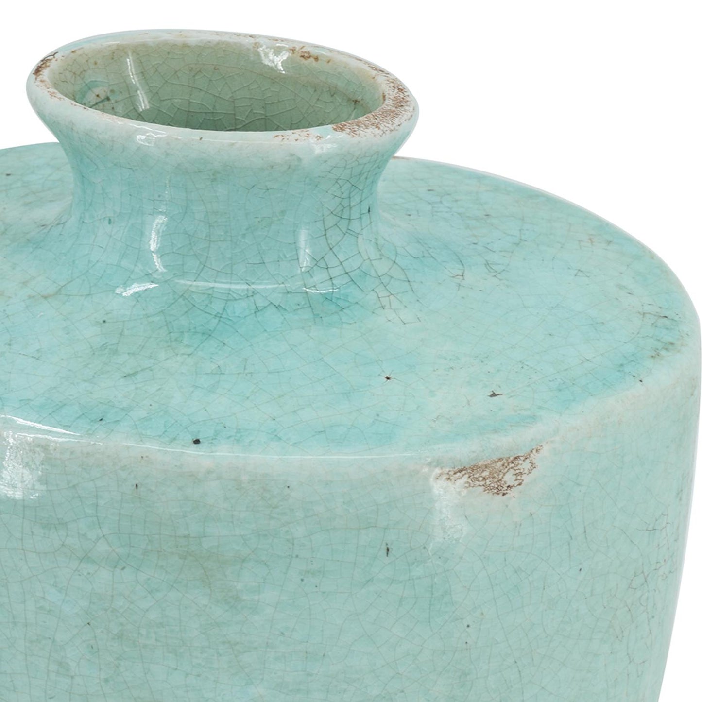 12" Aqua Terracotta Crackle Glaze Round Table Vase-4