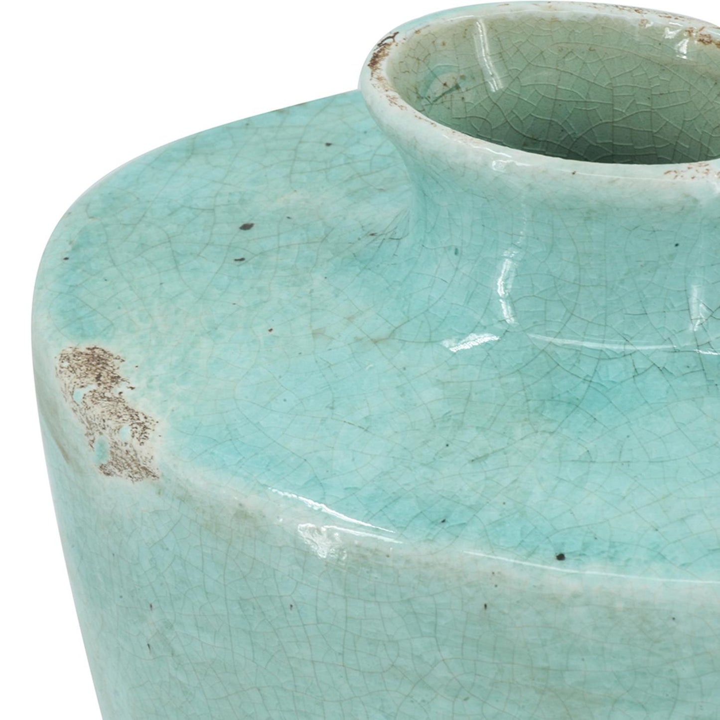 12" Aqua Terracotta Crackle Glaze Round Table Vase-5