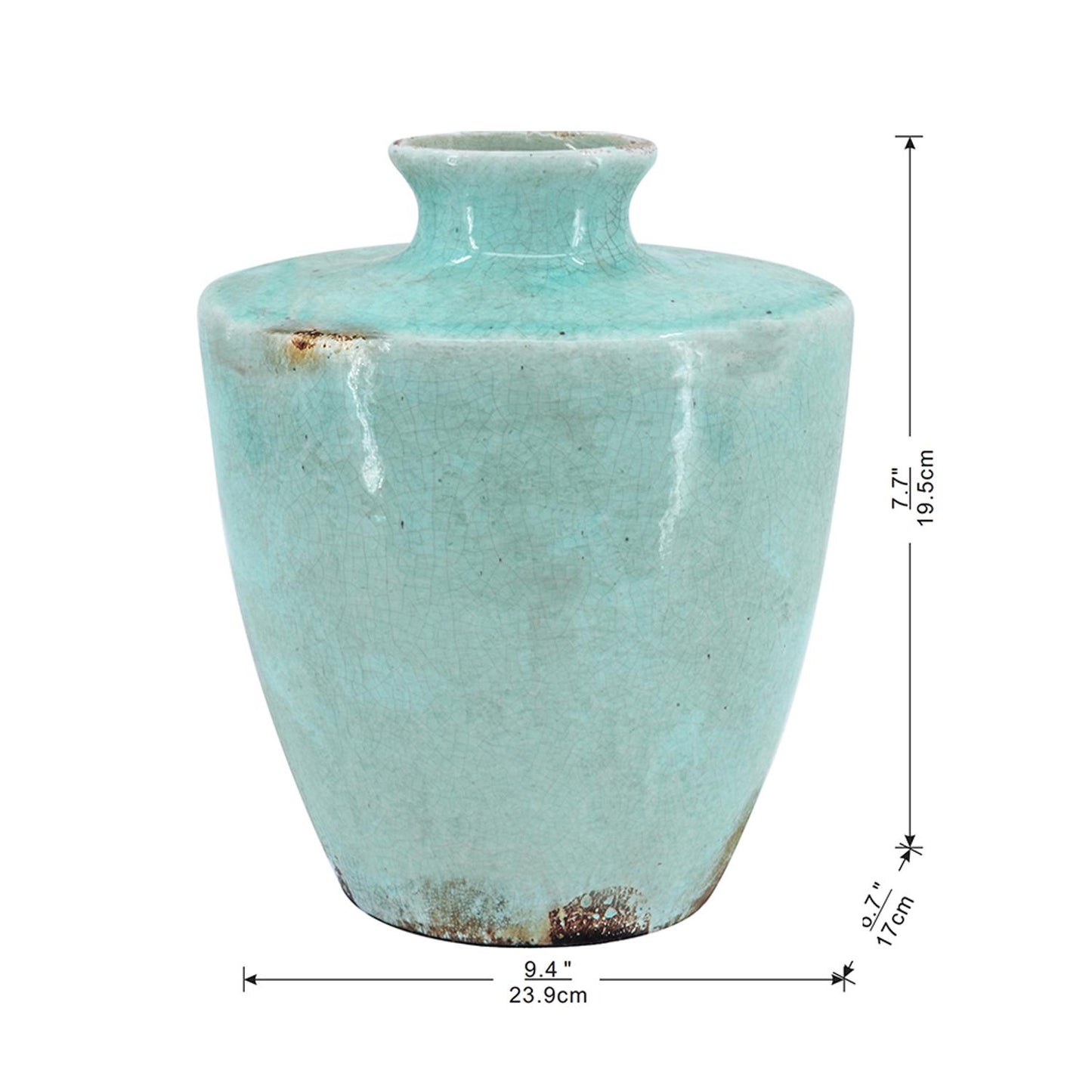 12" Aqua Terracotta Crackle Glaze Round Table Vase-7
