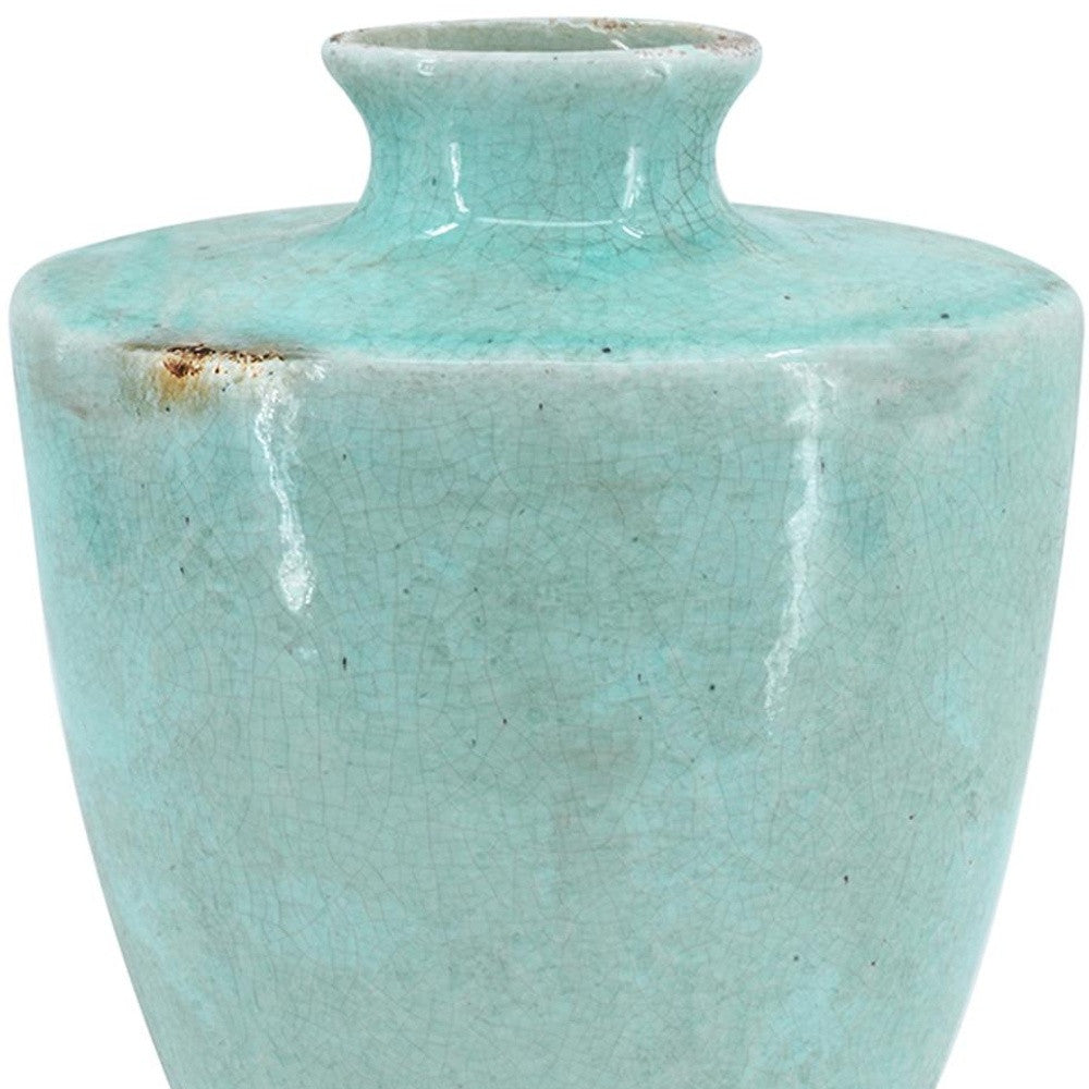 12" Aqua Terracotta Crackle Glaze Round Table Vase-6