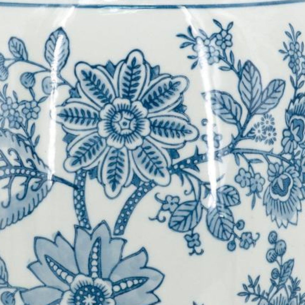 15" Light Blue And White Floral Porcelain Urn Vase-8