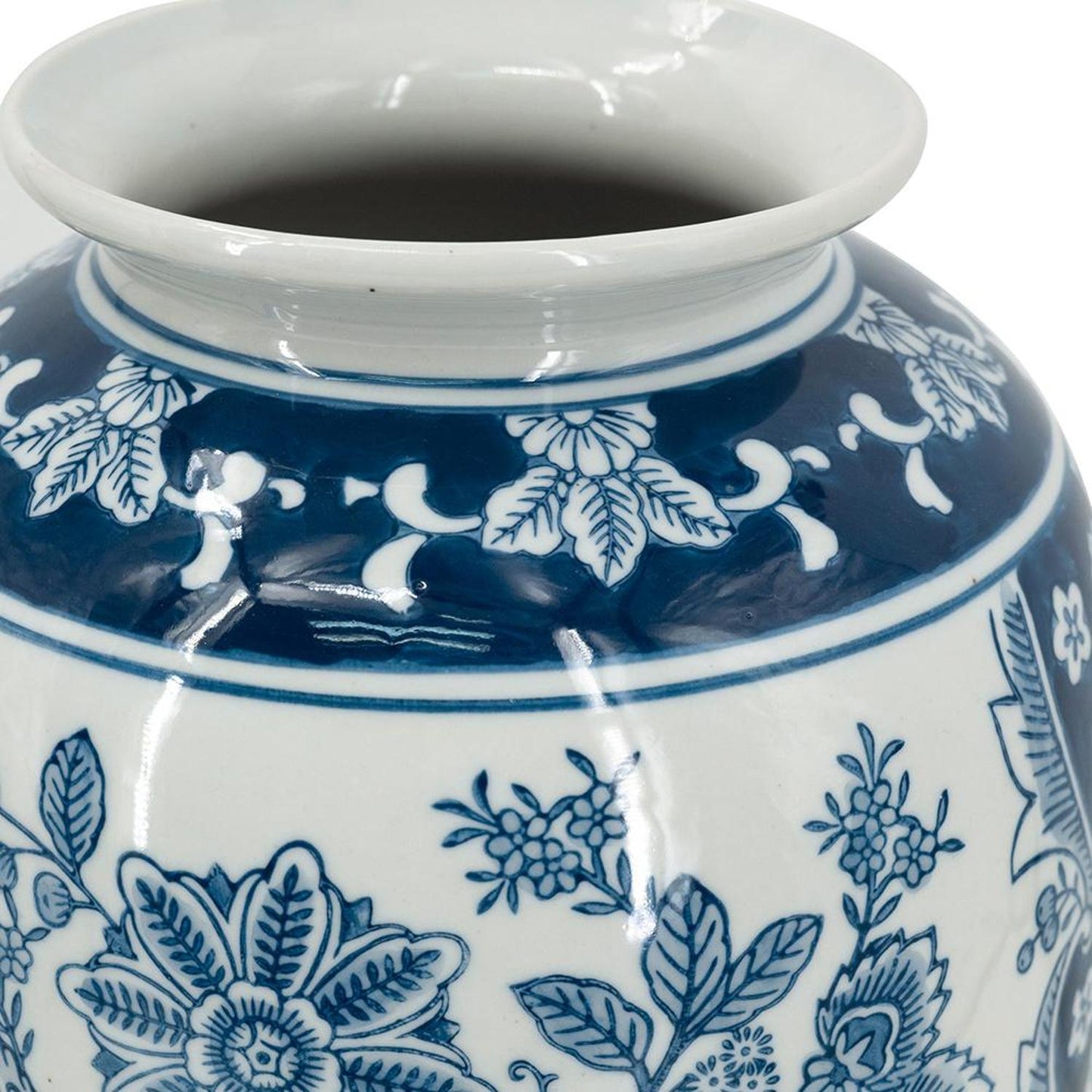 15" Light Blue And White Floral Porcelain Urn Vase-5