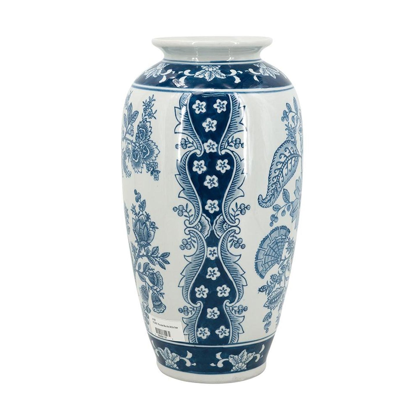 15" Light Blue And White Floral Porcelain Urn Vase-4