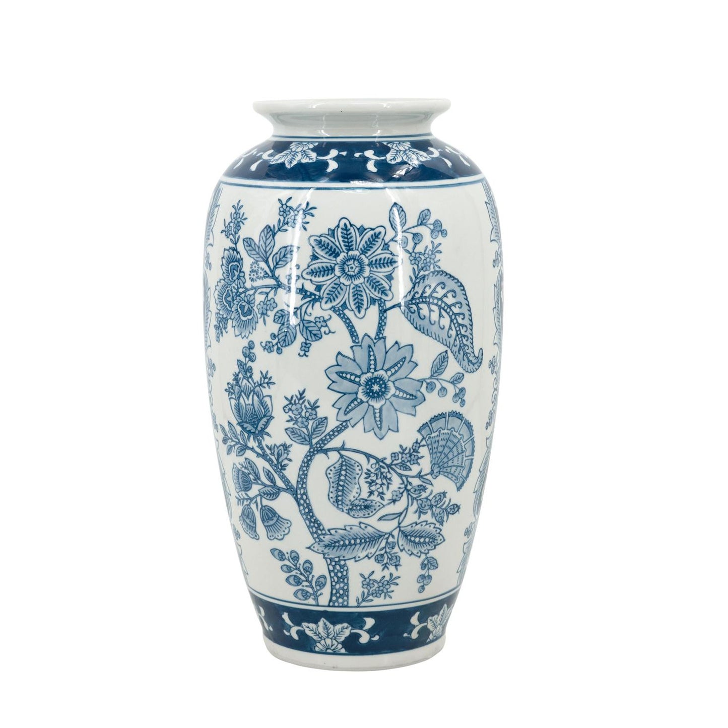 15" Light Blue And White Floral Porcelain Urn Vase-2