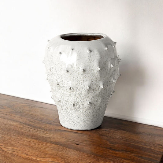 11" White Abstract Cylinder Ceramic Table Vase-0