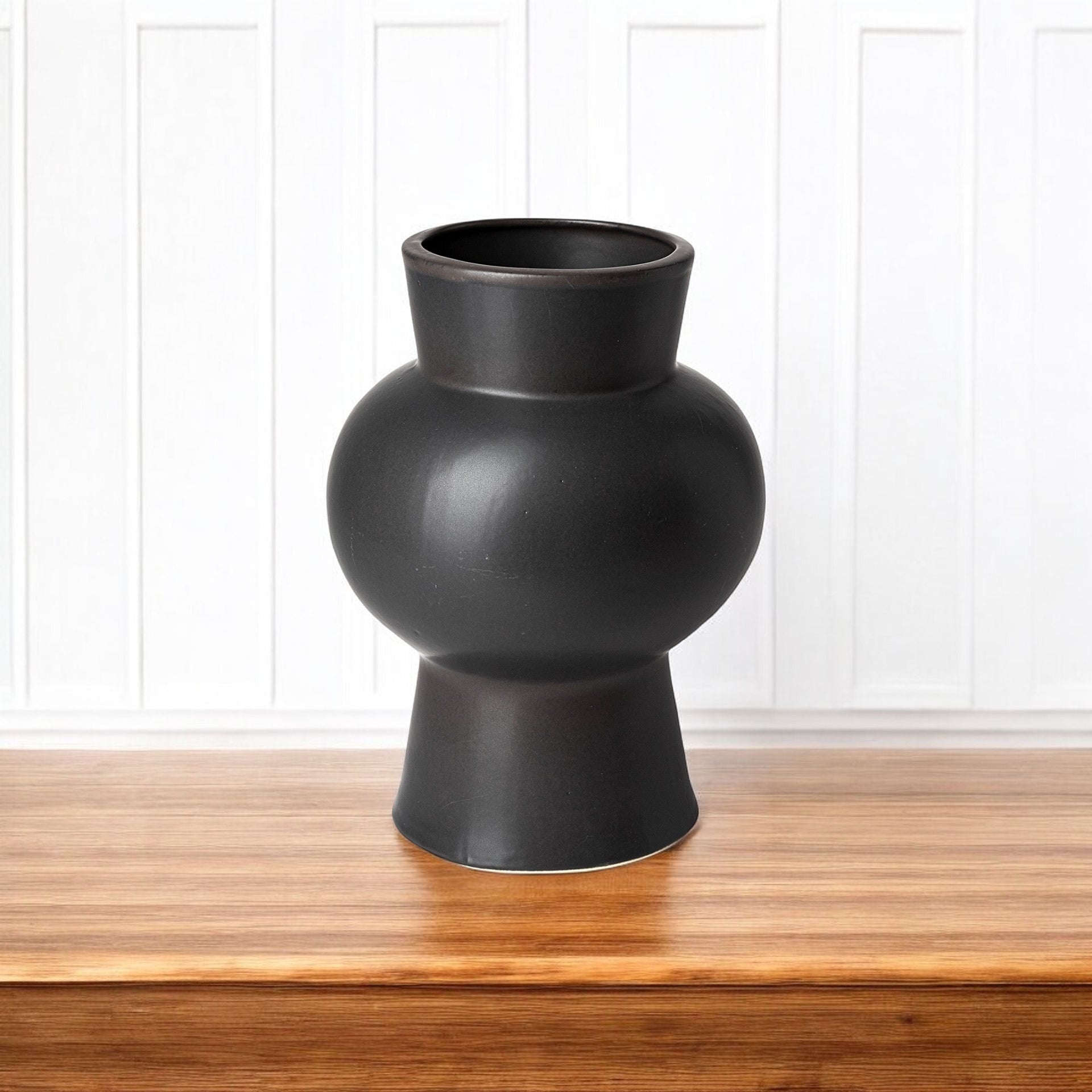 11" Black Abstract Cylinder Ceramic Table Vase-0