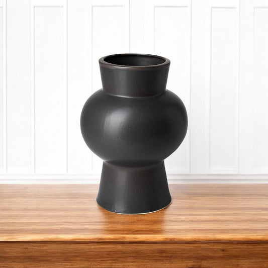 11" Black Abstract Cylinder Ceramic Table Vase-0