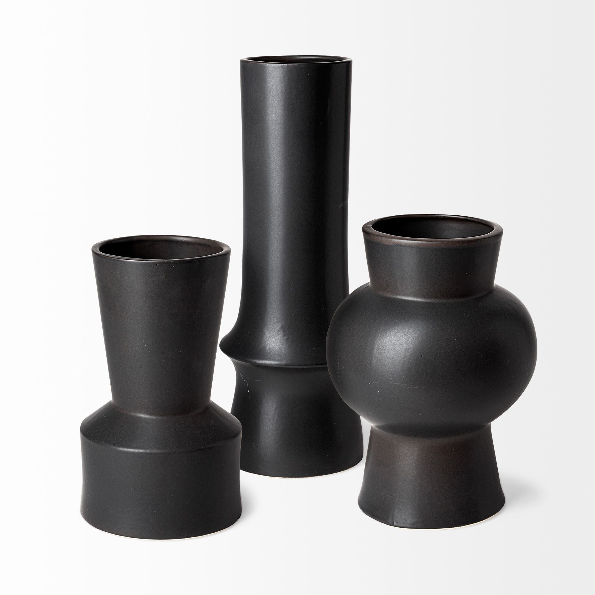 11" Black Abstract Cylinder Ceramic Table Vase-2