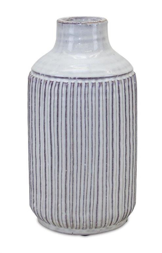 10" Off White Terracotta Striped Cylinder Table Vase-1