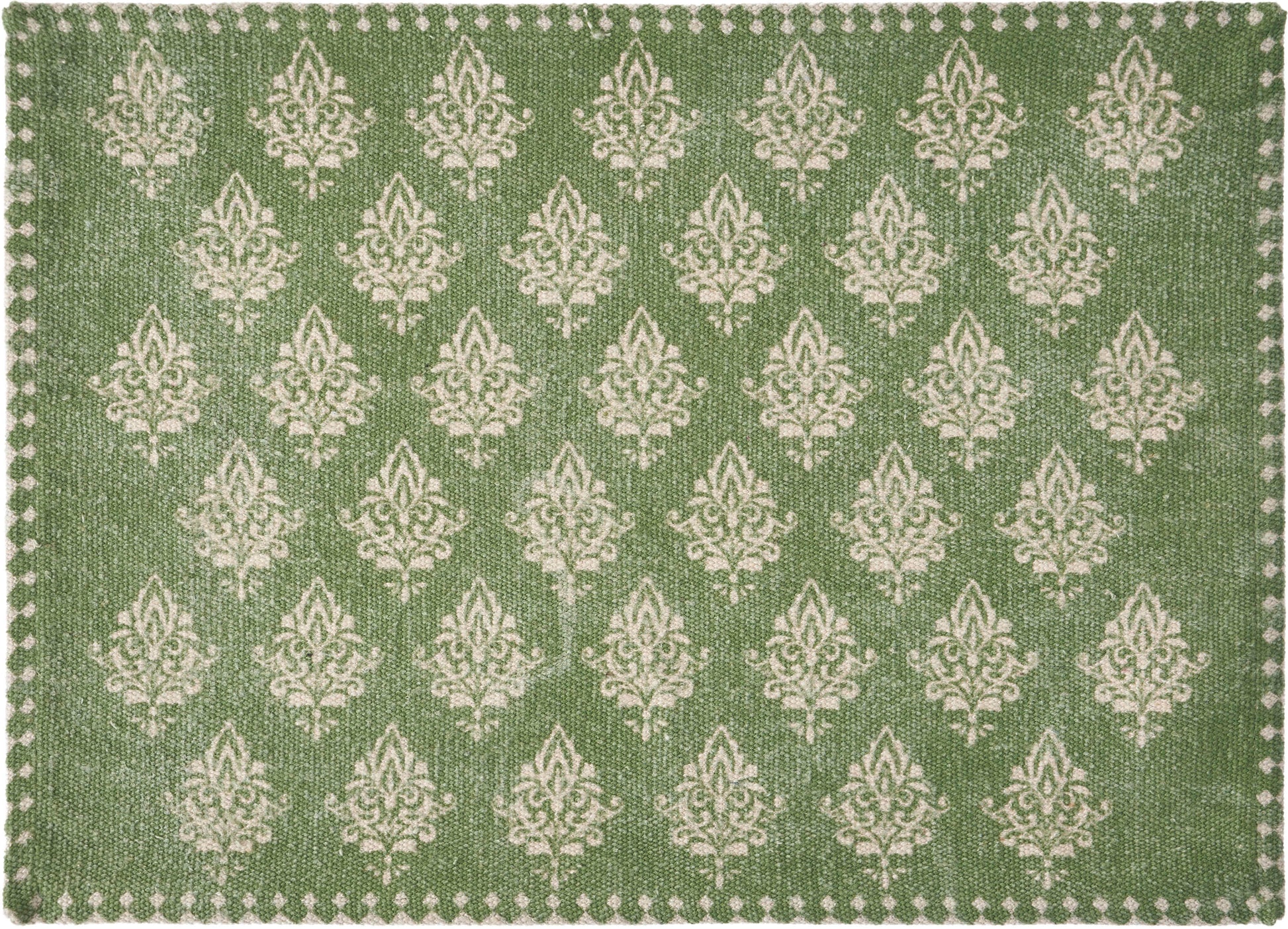 19" Set of Four Green And Cream Geometric Medallion Cotton Placemats-2