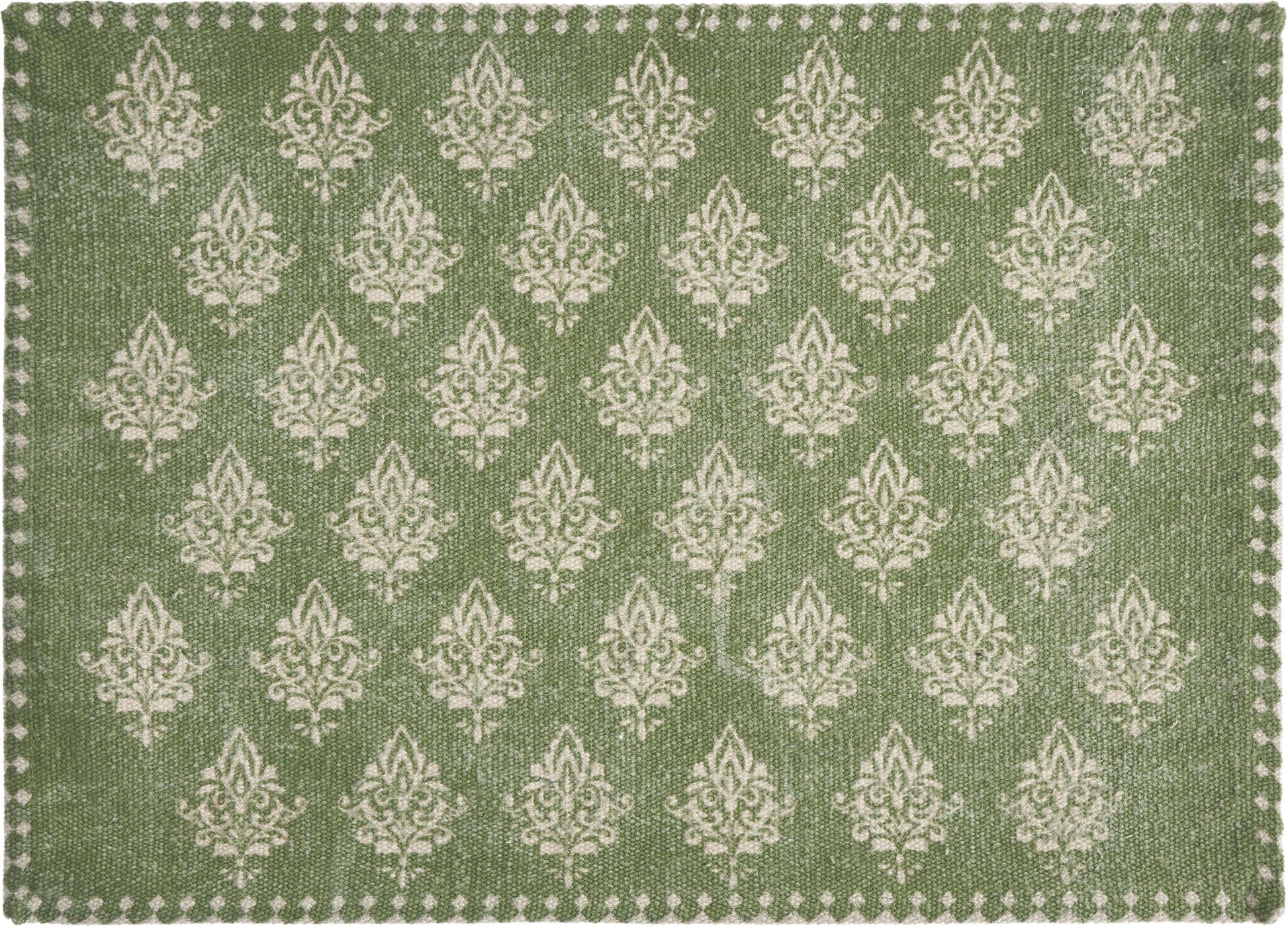 19" Set of Four Green And Cream Geometric Medallion Cotton Placemats-4