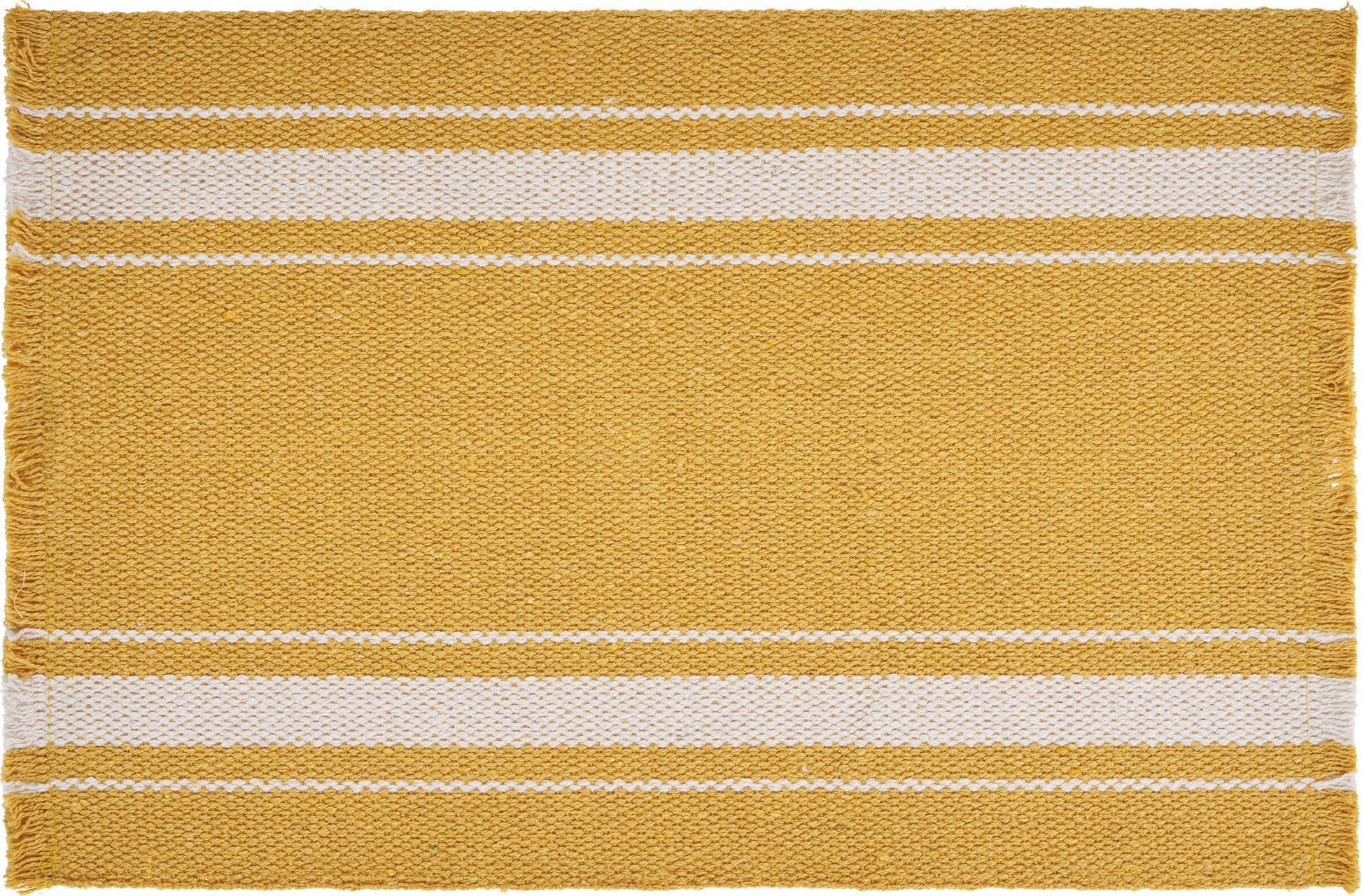 19" Set of Four Yellow And White Striped Cotton Placemats-2