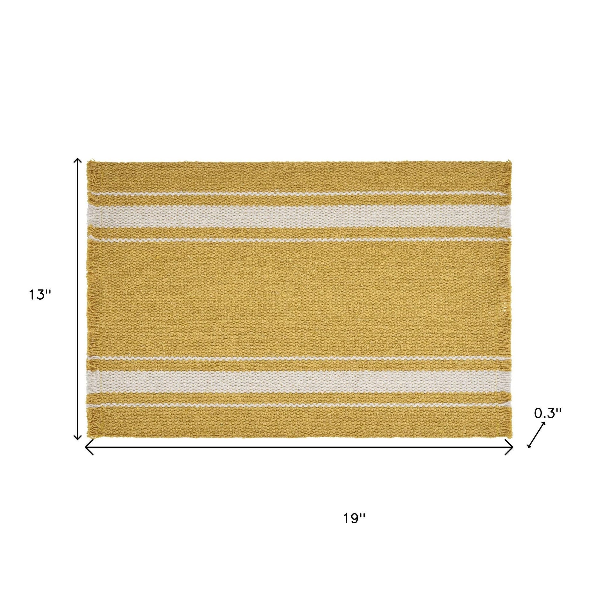 19" Set of Four Yellow And White Striped Cotton Placemats-5