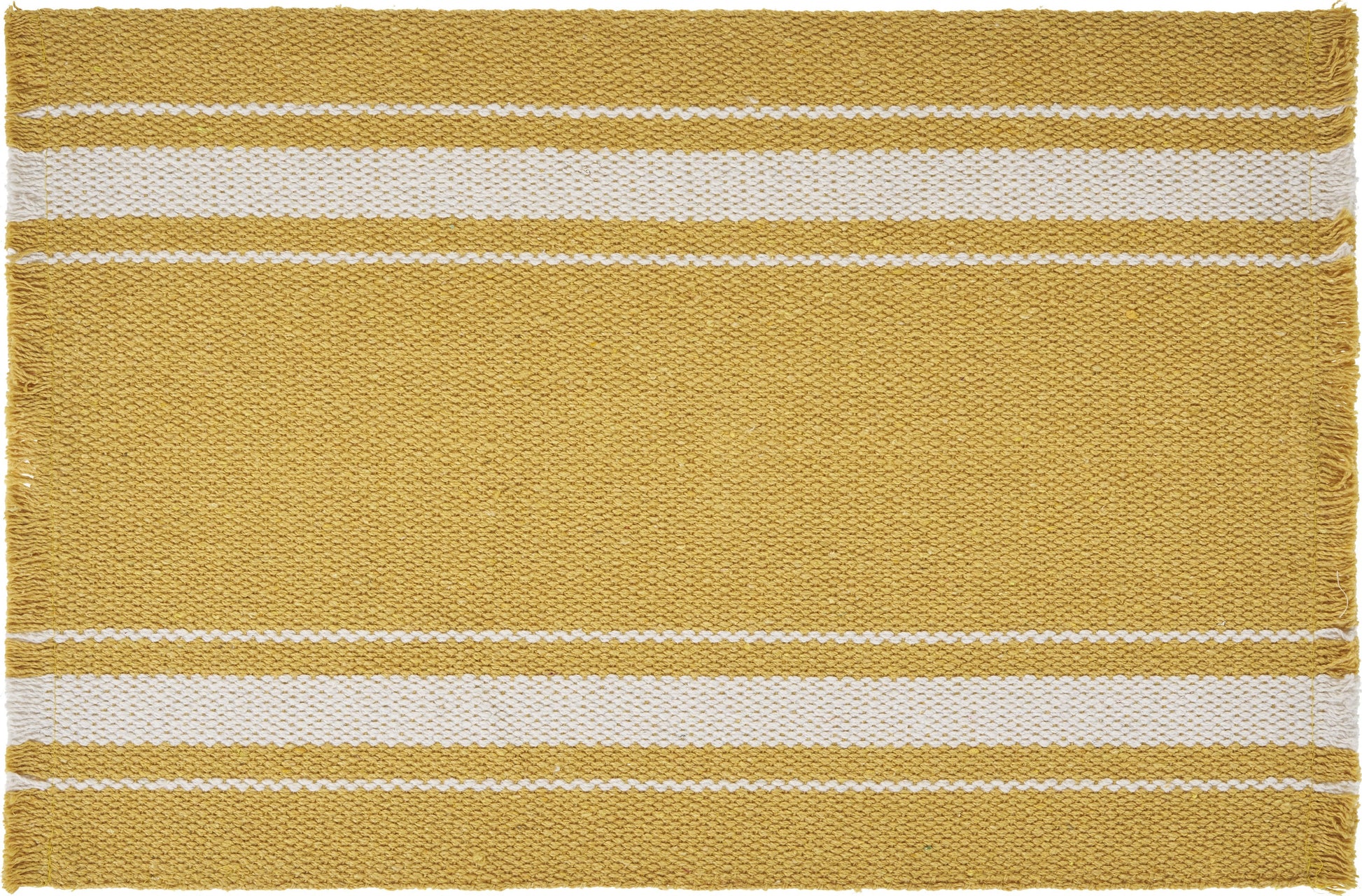 19" Set of Four Yellow And White Striped Cotton Placemats-4