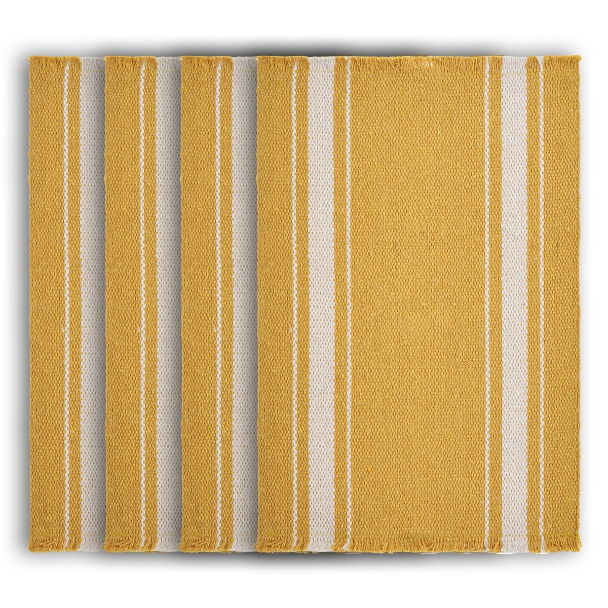 19" Set of Four Yellow And White Striped Cotton Placemats-1