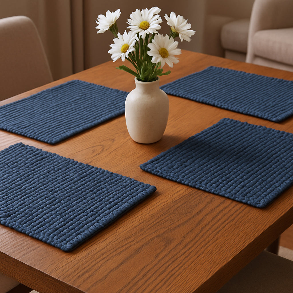 19" Set of Four Navy Blue Cotton Placemats-1