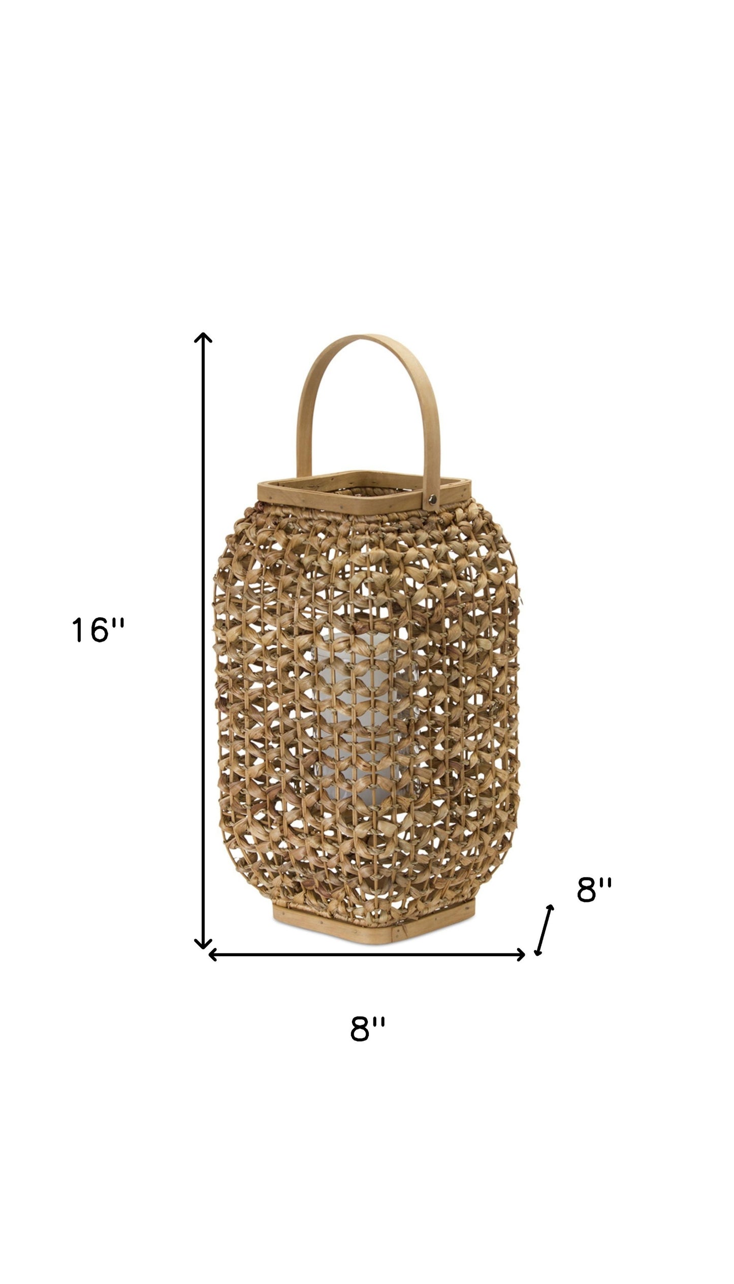 16" Natural Distressed Woven Glass And Wicker Floor Lantern Candle Holder-5