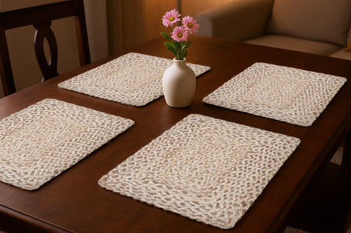 19" Set of Four Ivory And Natural Jute Placemats-0