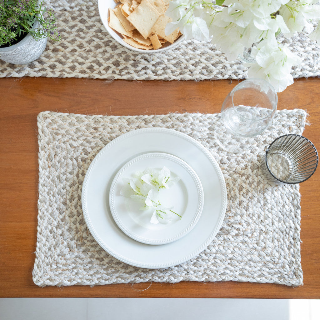 19" Set of Four Ivory And Natural Jute Placemats-4