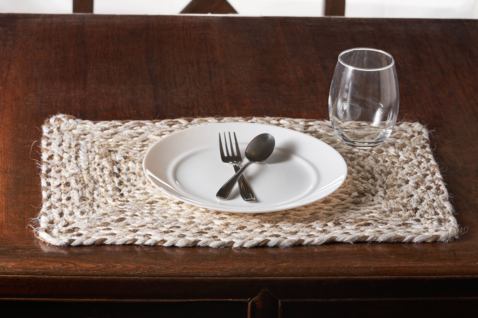 19" Set of Four Ivory And Natural Jute Placemats-3