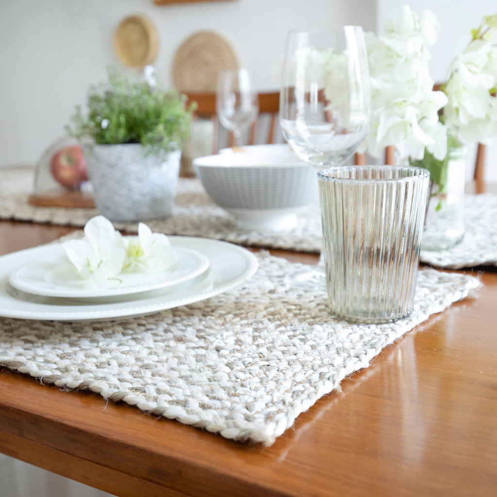 19" Set of Four Ivory And Natural Jute Placemats-5