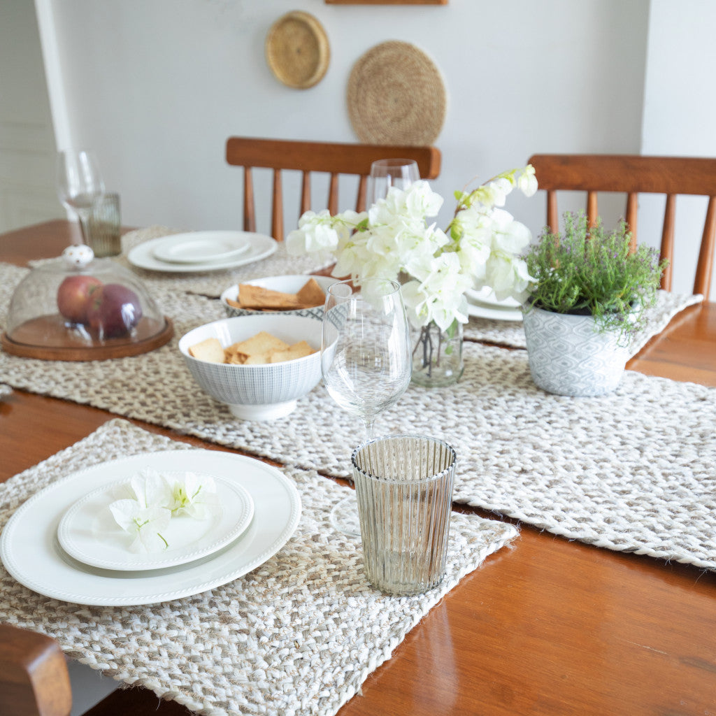 19" Set of Four Ivory And Natural Jute Placemats-6