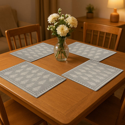 19" Set of Four Gray And Cream Geometric Medallion Cotton Placemats-0