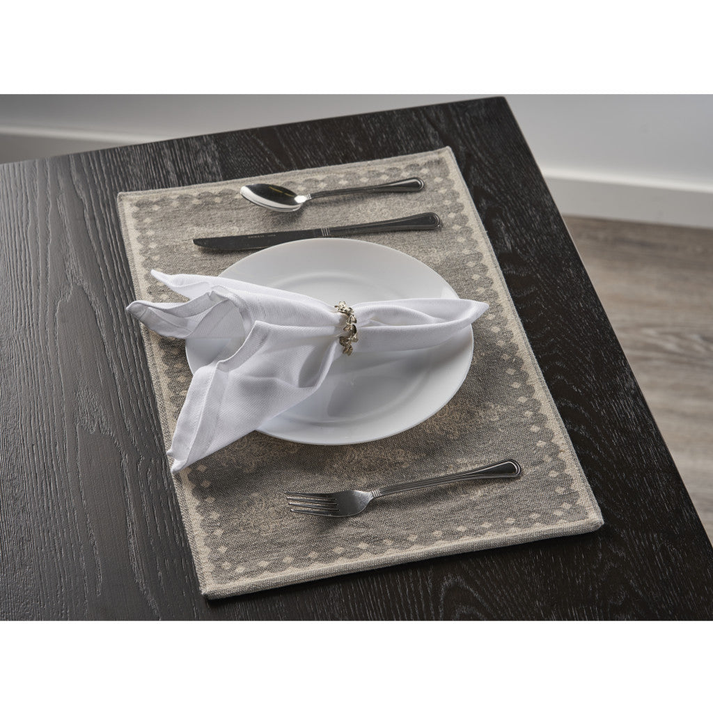 19" Set of Four Gray And Cream Geometric Medallion Cotton Placemats-5