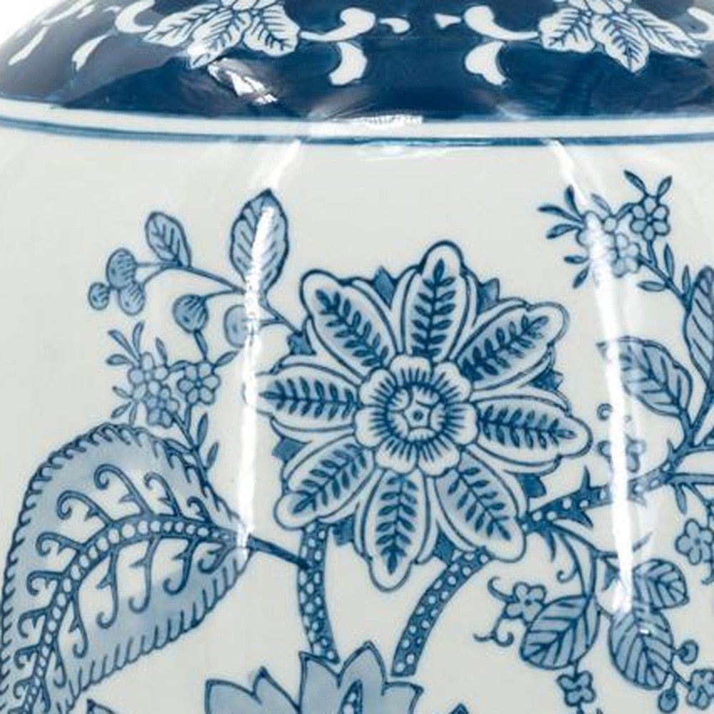 15" Light Blue And White Floral Porcelain Urn Vase-6
