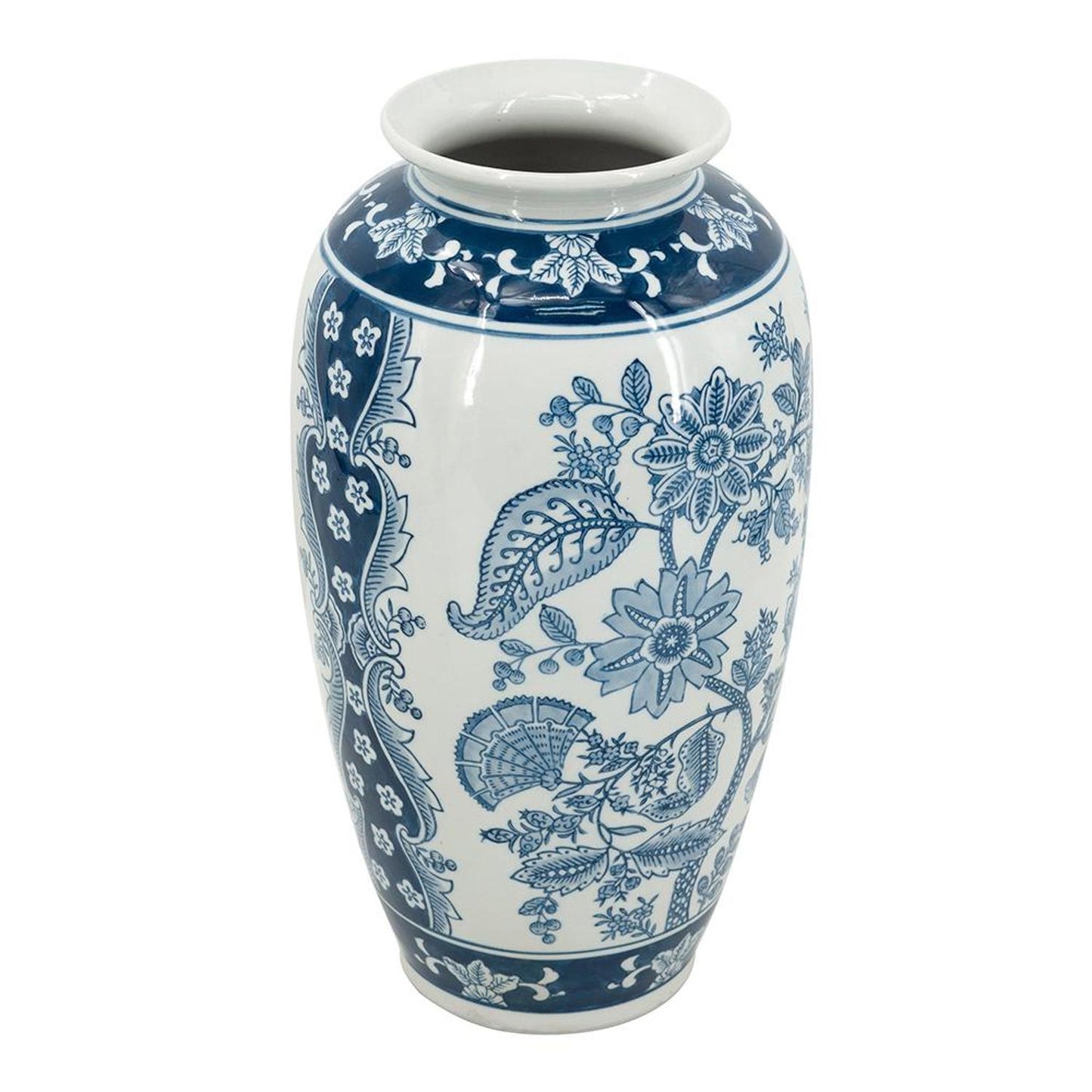 15" Light Blue And White Floral Porcelain Urn Vase-3