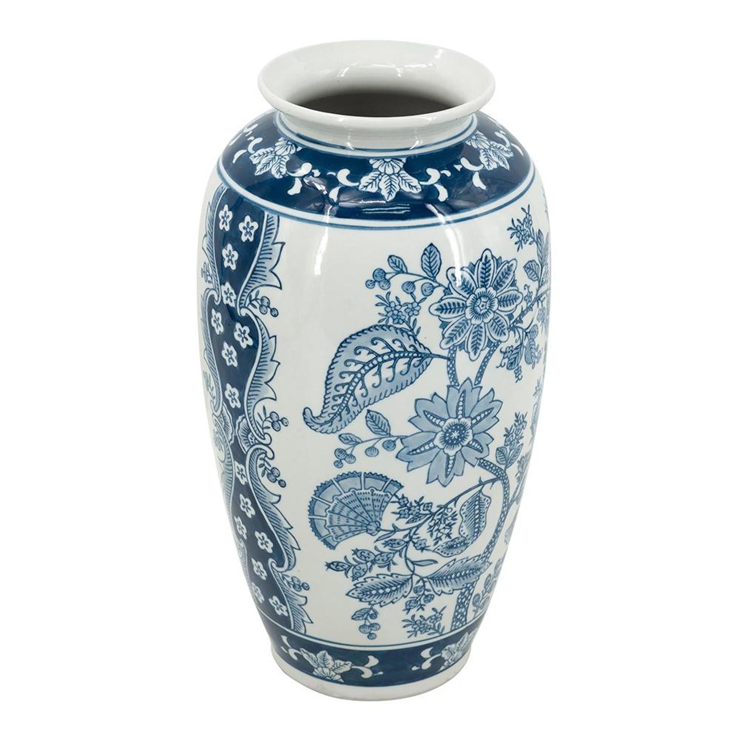 15" Light Blue And White Floral Porcelain Urn Vase-3