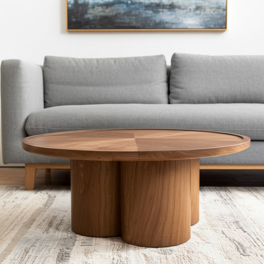 39" Natural Solid Wood Round Pedestal Coffee Table-0